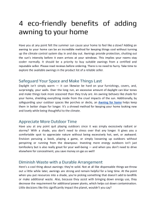 4 eco-friendly benefits of adding awning to your home-Nath trading