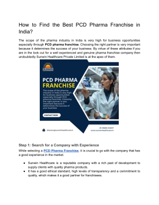 PCD Pharma Franchise