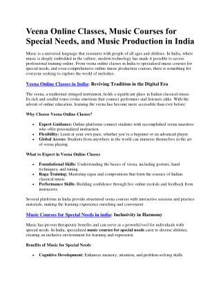 Veena, Music Courses for Special Needs, and Music Production in India