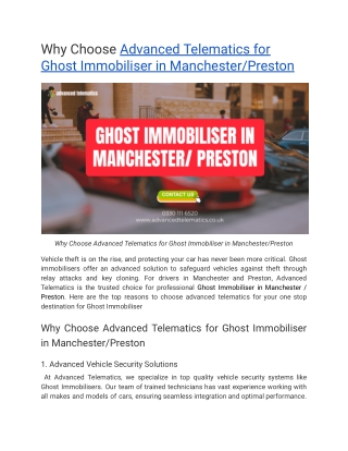 Why Choose Advanced Telematics for Ghost Immobiliser in Manchester_Preston