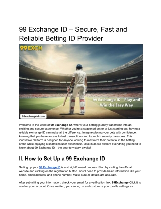 99 Exchange ID – Secure, Fast and Reliable Betting ID Provider