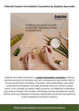 Tailored Custom Formulation Cosmetics by Sadatan Ayurveda