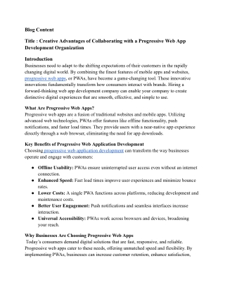 Creative Advantages of Collaborating with a Progressive Web App Development Organization