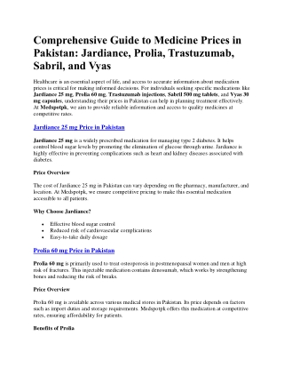 Comprehensive Guide to Medicine Prices in Pakistan