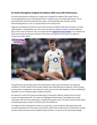 Fin Smith Strengthens England Six Nations Case with Performance