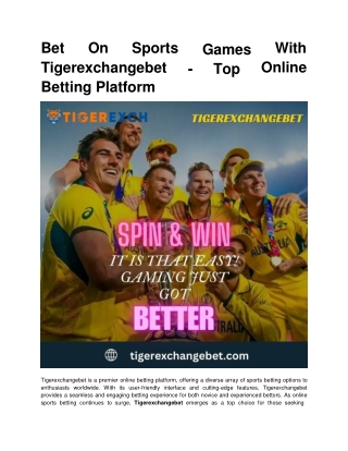 Bet On Sports Games With Tigerexchangebet - Top Online Betting Platform