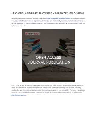 Peertechz Publications International Journals with Open Access