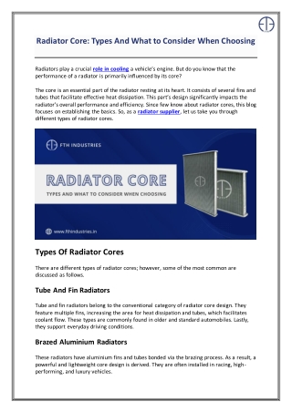 Radiator Core - Types And What to Consider When Choosing