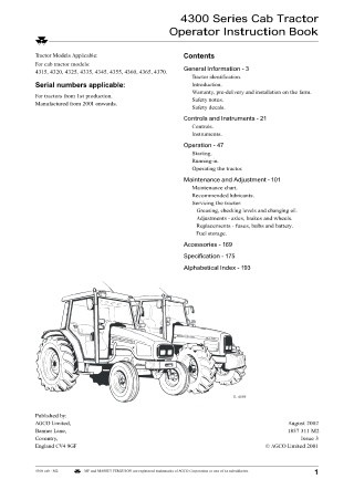 Massey Ferguson MF4300 Series (MF4315  MF4320  MF4325  MF4335  MF4345  MF4355  MF4360  MF4365  MF4370) Tractor Operator