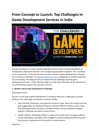 From Concept to Launch Top Challenges in game development services in india