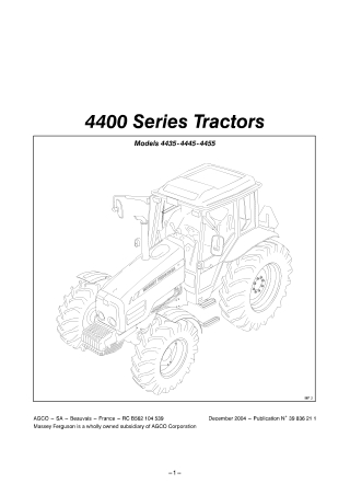 Massey Ferguson MF4400 Series (MF4435  MF4445  MF4455) Tractor Operator Manual Instant Download (Part No. 39836211)