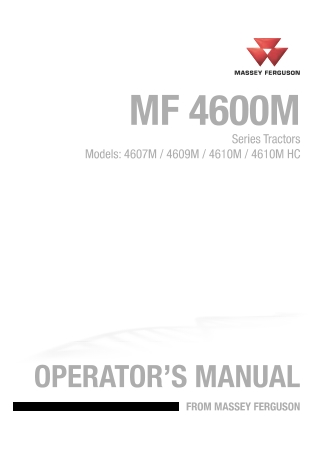 Massey Ferguson MF4607M  MF4609M  MF4610M  MF4610MHC Tractor Operator Manual Instant Download (Part No. 4283579M3)