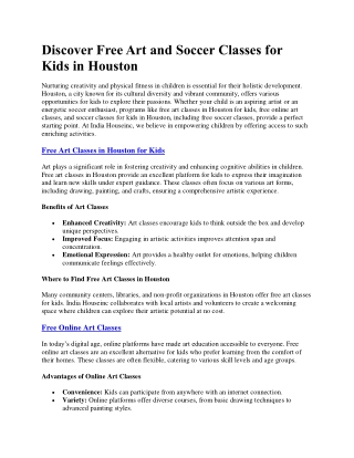 Discover Free Art and Soccer Classes for Kids in Houston