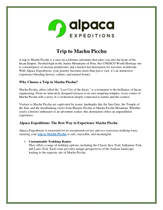 Embark on a Trip to Machu Picchu with Alpaca Expeditions