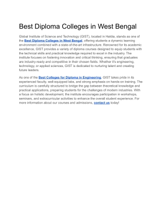 Best Diploma Colleges in West Bengal
