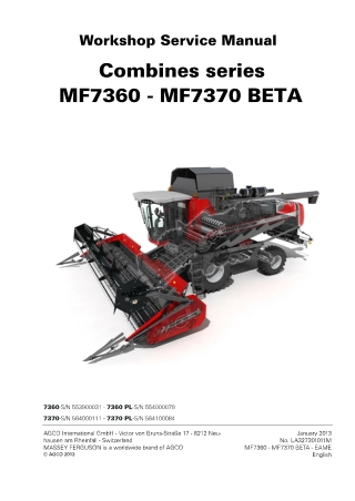 Massey Ferguson MF7360 - MF7370 BETA Combines series Service Repair Manual Instant Download (Part No. LA327301011M)