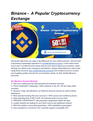 Binance -  A Popular Cryptocurrency Exchange 2025