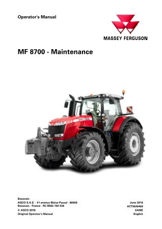 Massey Ferguson MF8730 MF8732 MF8735 MF8737 Tractor Operator Manual Instant Download (Part No. ACT0026460)