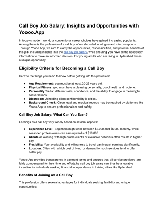 Call boy job salary