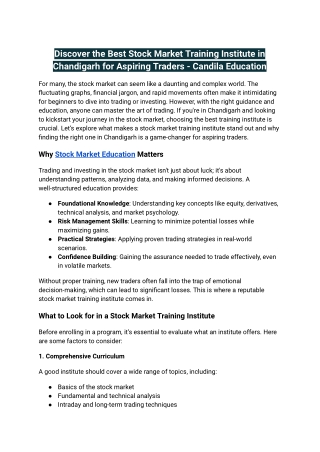 Discover the Best Stock Market Training Institute in Chandigarh for Aspiring Traders