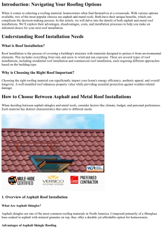 “How to Choose Between Asphalt and Metal Roof Installations”