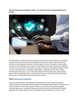 Become Cybersecurity Compliance Expert -Your Ultimate Guide to Safeguarding Business Success