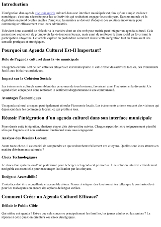 “Réussir l’intégration d’un agenda culturel dans son interface municipale”