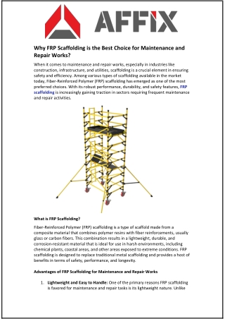 Why FRP Scaffolding Is the Best Choice for Maintenance and Repair Works?