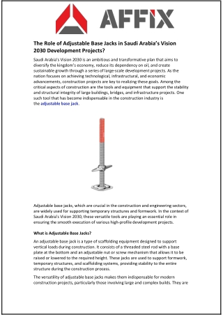 The Role of Adjustable Base Jacks in Saudi Arabia’s Vision 2030 Development