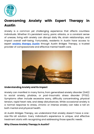 Overcoming Anxiety with Expert Therapy in Austin