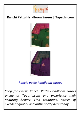Kanchi Pattu Handloom Sarees | Tapathi.com