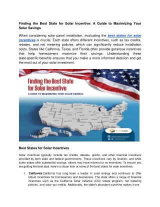 Best State for Solar Incentive