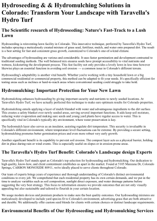 Taravellas Hydro Turf