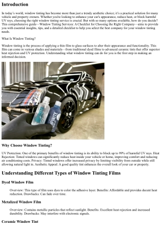 Window Tinting Services: A Checklist for Choosing the Right Company
