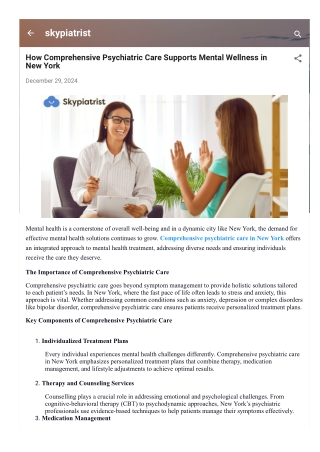 How Comprehensive Psychiatric Care Supports Mental Wellness in New York