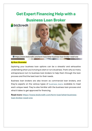 Get Expert Financing Help with a Business Loan Broker