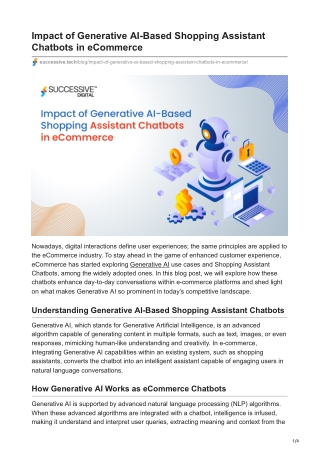 Impact of Generative AI-Based Shopping Assistant Chatbots in eCommerce