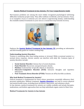 Anxiety Medical Treatment in San Antonio