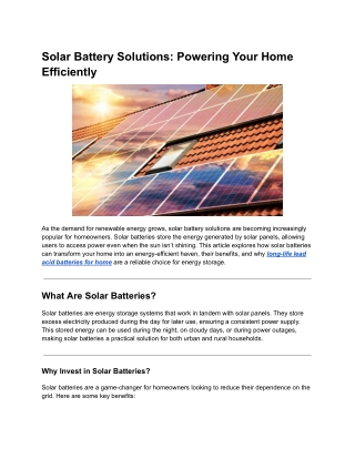 Solar Battery Solutions: Powering Your Home Efficiently