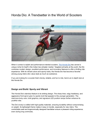 Honda Dio_ A Trendsetter in the World of Scooters