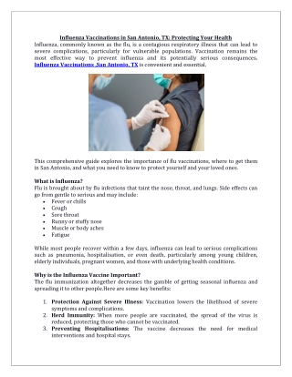 Influenza Vaccinations in San Antonio
