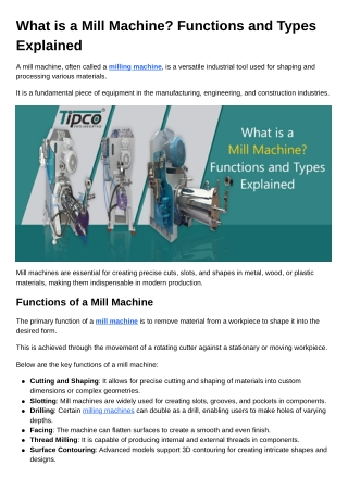 What is a Mill Machine Functions and Types Explained