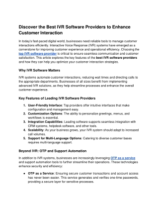 Discover the Best IVR Software Providers to Enhance Customer Interaction