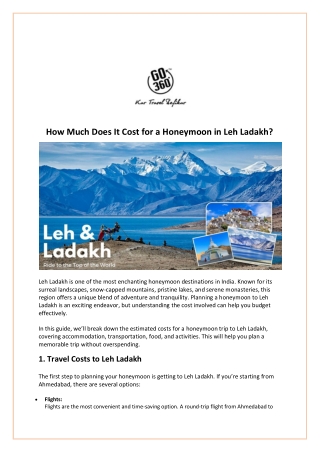 How Much Does It Cost for a Honeymoon in Leh Ladakh