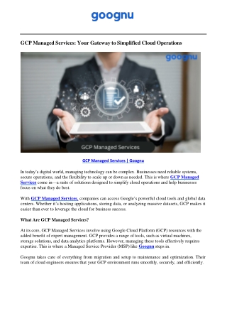 GCP Managed Services | Goognu