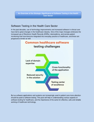 An Overview of the Strategic Significance of Software Testing in the Health Care Sector