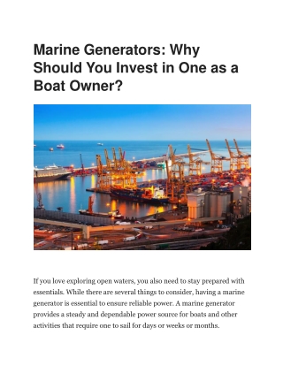 Reliable Marine Generators Suppliers | Prestige Trading