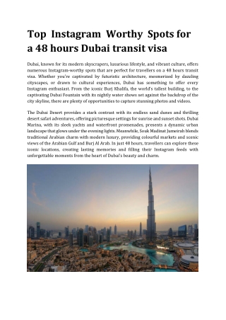 Top Instagram-Worthy Spots for a 48 hours Dubai transit visa