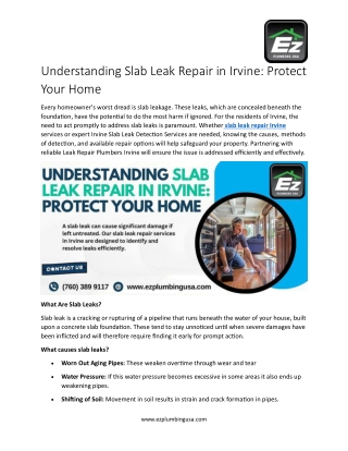 Understanding Slab Leak Repair in Irvine,Protect Your Home