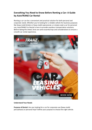 Everything You Need to Know Before Renting a Car A Guide by AutoTRANZ Car Rental